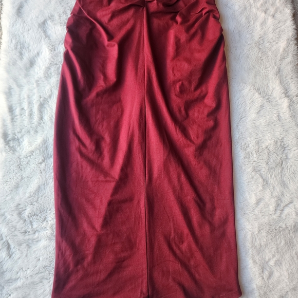 Tie-Waist Midi Skirt in Deep Berry Red - Picture 4 of 9